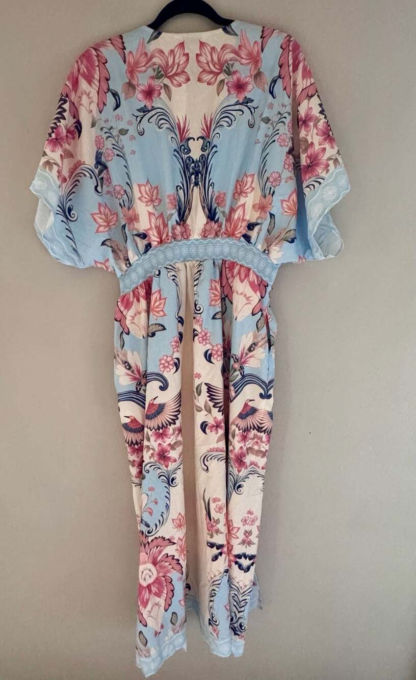 CUPSHE Watercolor Morning Floral V-Neck Smocked Maxi Dress with Side Slits - Picture 4 of 9